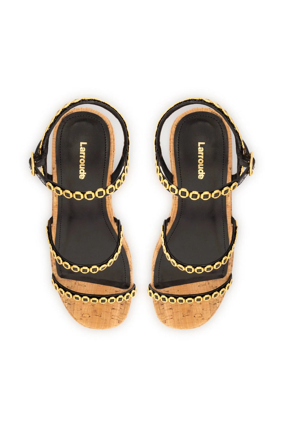 Larroude Gio Milanina Flatform In Black Patent Leather And Natural Cork
