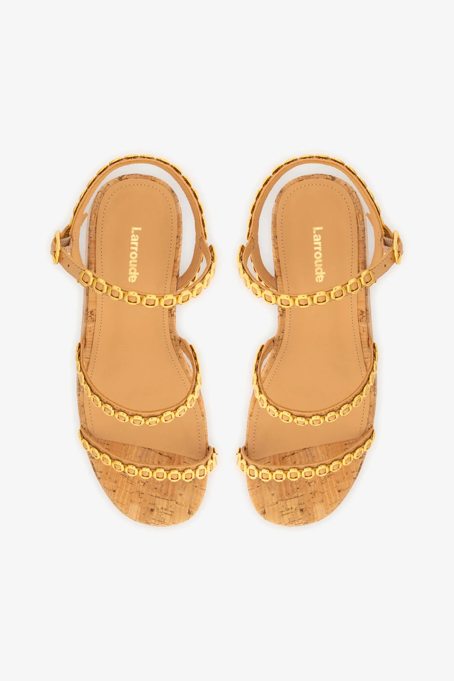 Larroude Gio Milanina Flatform In Tan Leather And Natural Cork