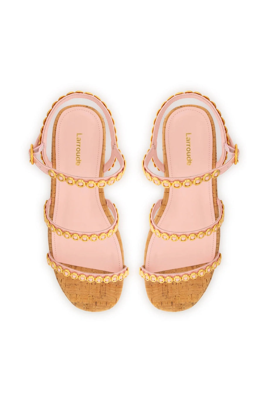 Larroude Gio Milanina Flatform In Tulip Patent Leather And Natural Cork