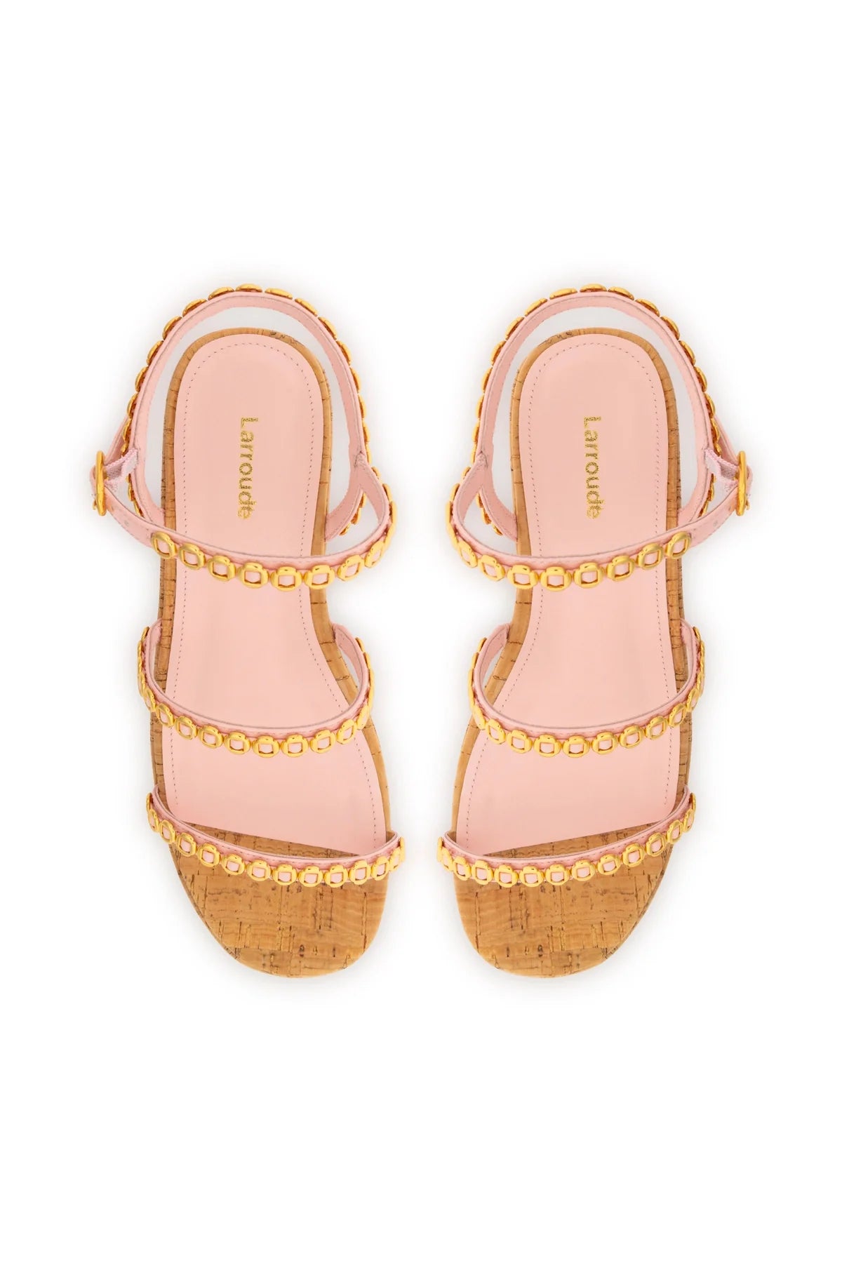Larroude Gio Milanina Flatform In Tulip Patent Leather And Natural Cork