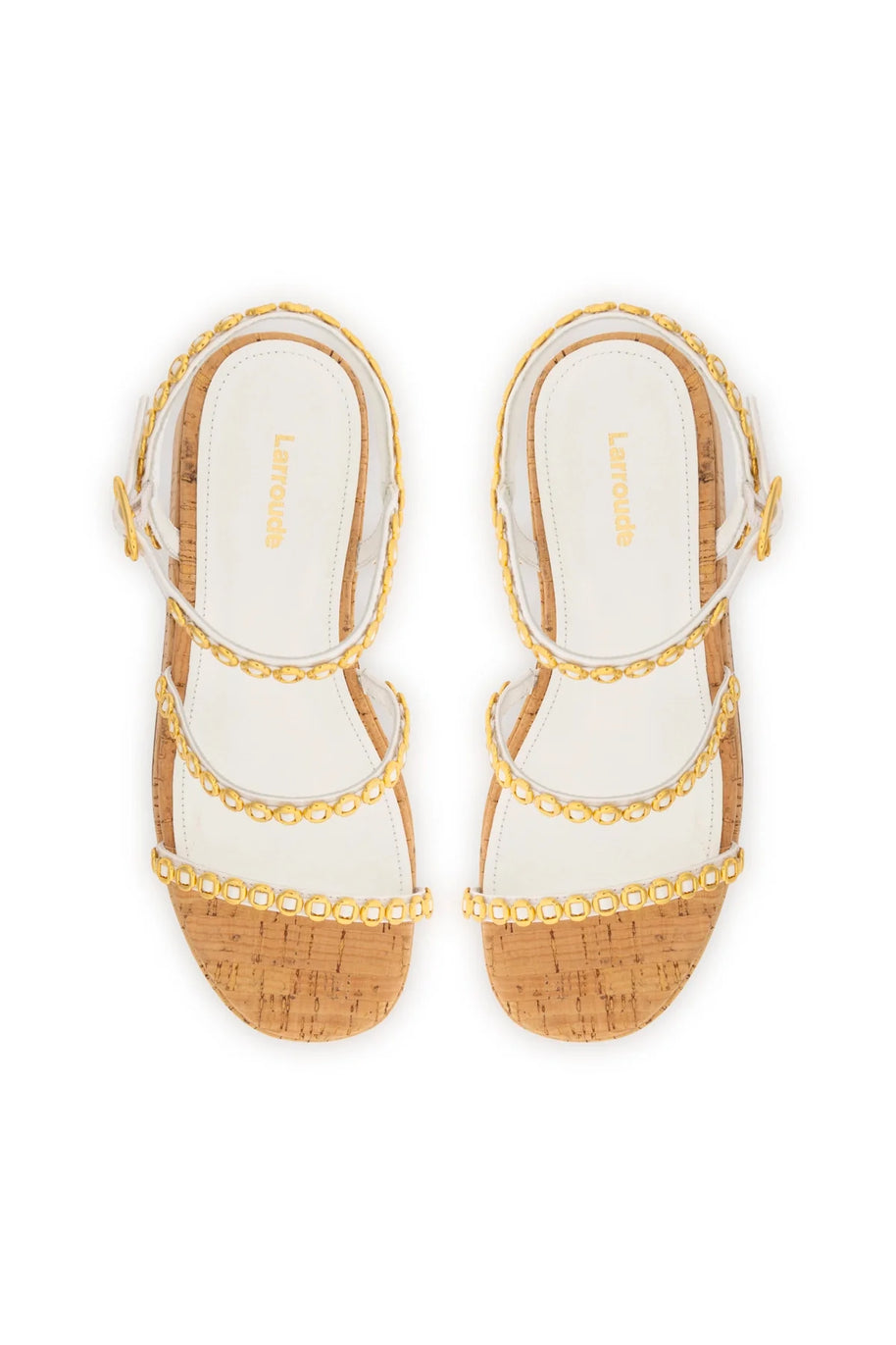Larroude Gio Milanina Flatform In White Patent Leather And Natural Cork