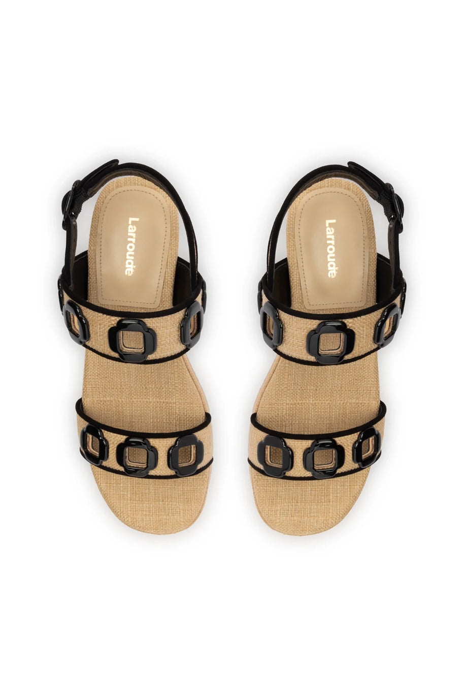 Larroude Milan Espadrille In Beige Raffia and Black Trimming