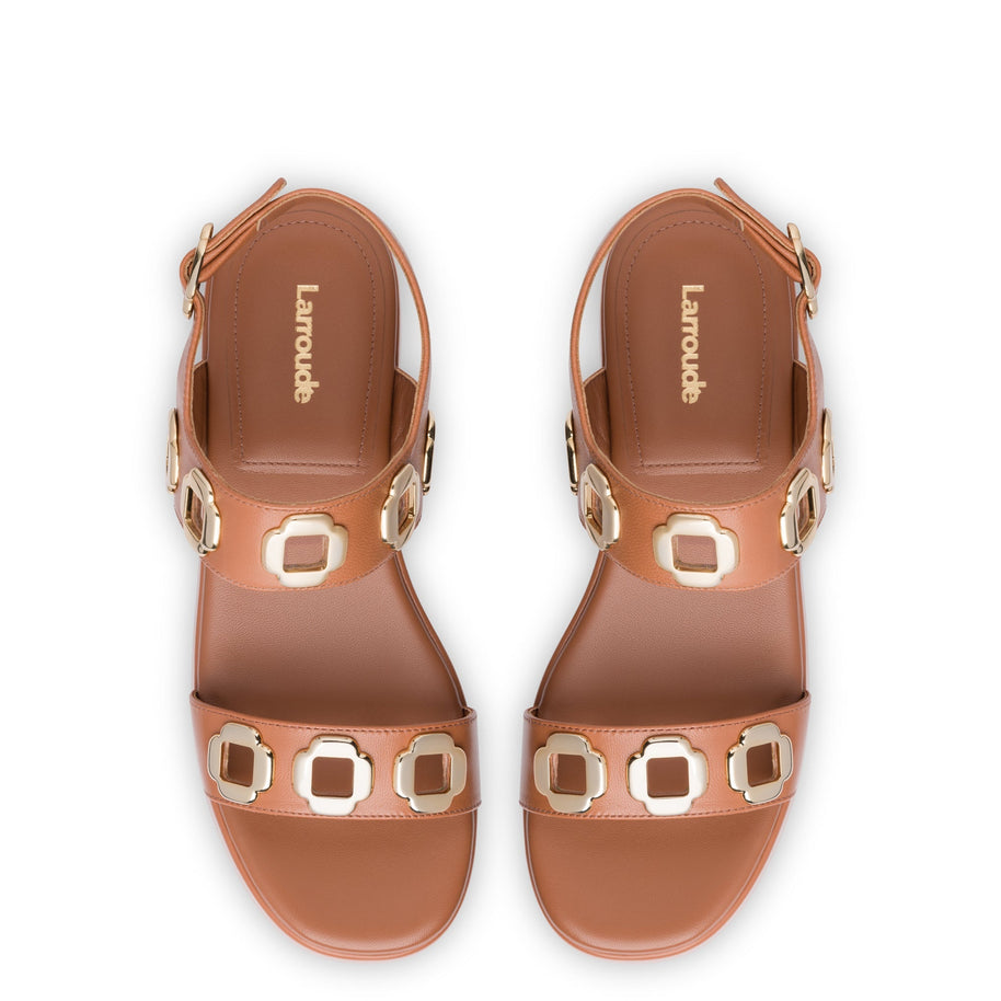 Larroude Milan Flatform Sandal In Caramel Leather