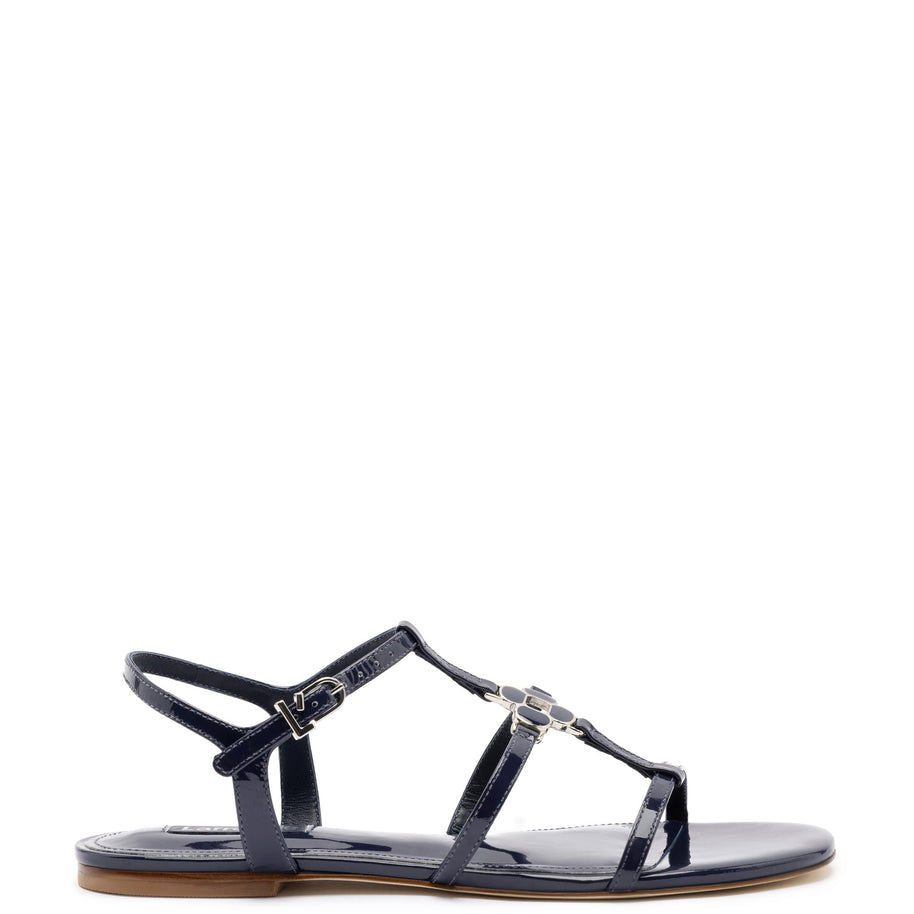 Larroude Hana Flat In Navy Patent Leather