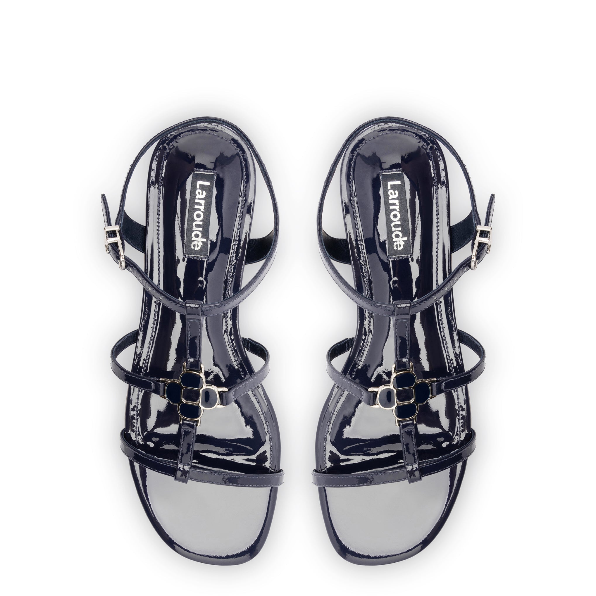 Larroude Hana Flat In Navy Patent Leather