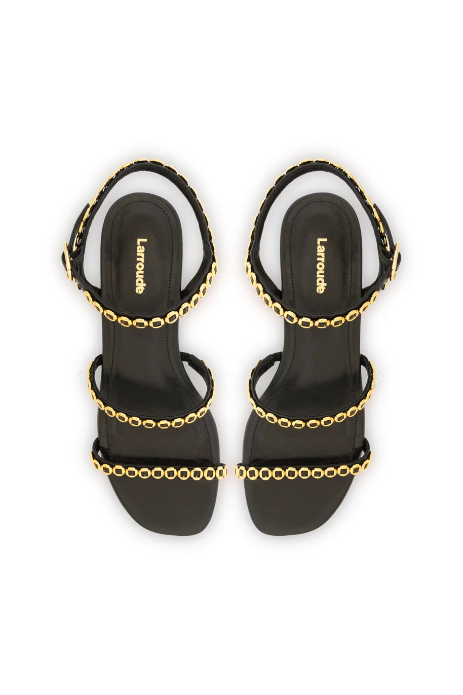 Larroude Milanina Flat Sandal In Black Leather