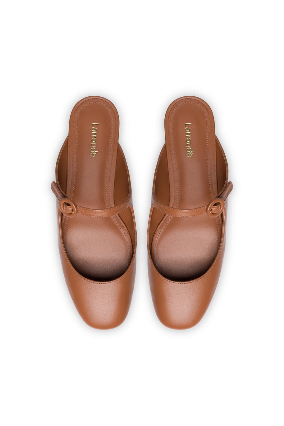 Larroude Blair Flat Mule In Caramel Leather