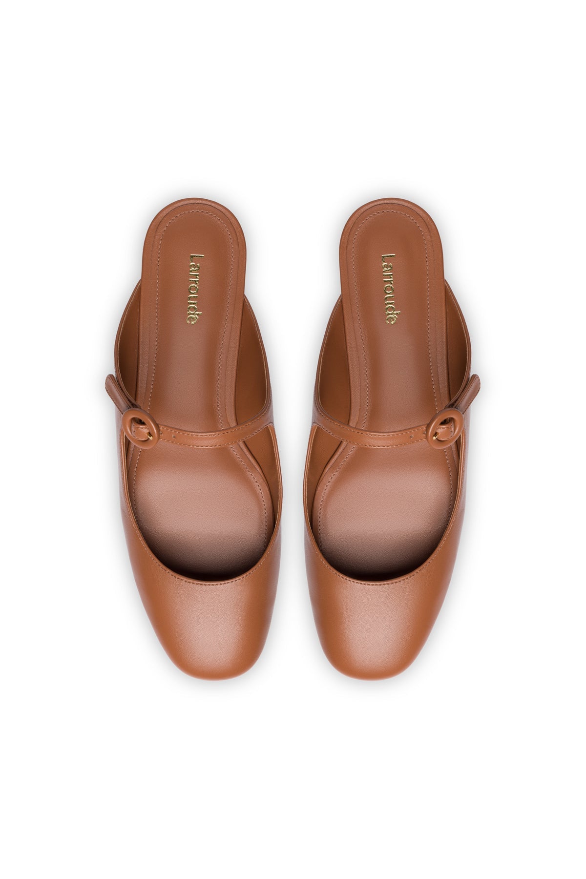 Larroude Blair Flat Mule In Caramel Leather