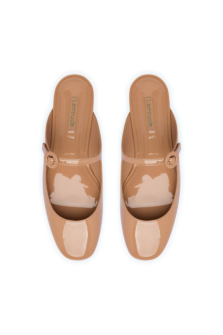 Larroude Blair Flat Mule In Tan Patent Leather
