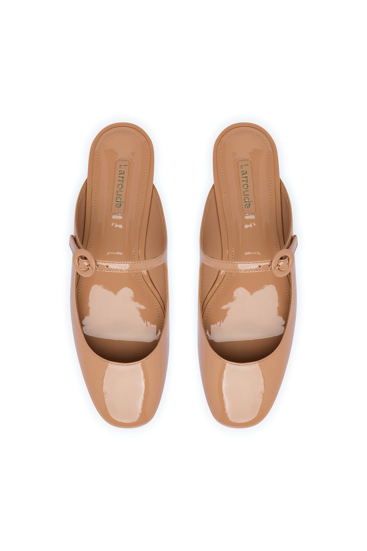 Larroude Blair Flat Mule In Tan Patent Leather