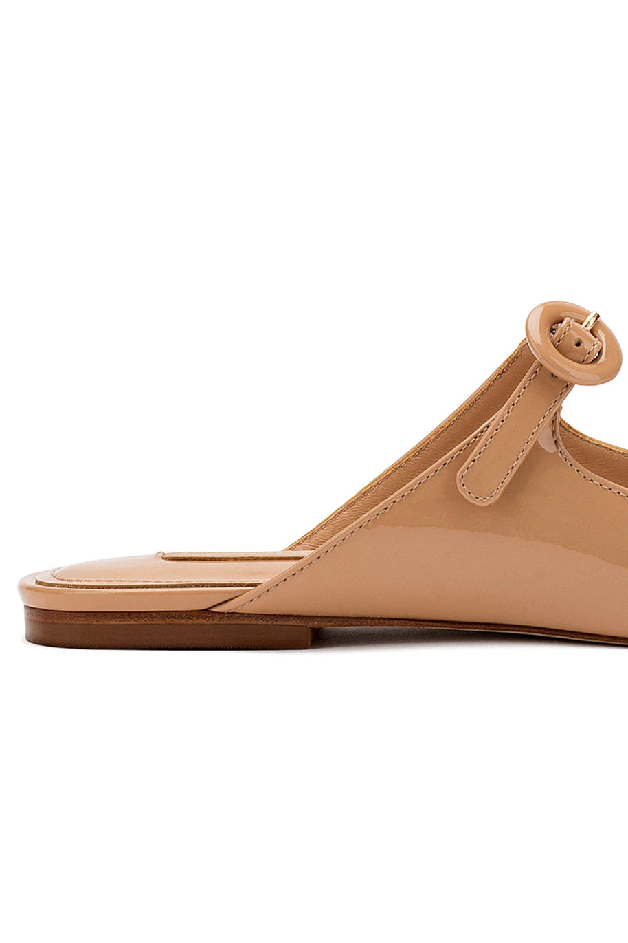 Larroude Blair Flat Mule In Tan Patent Leather