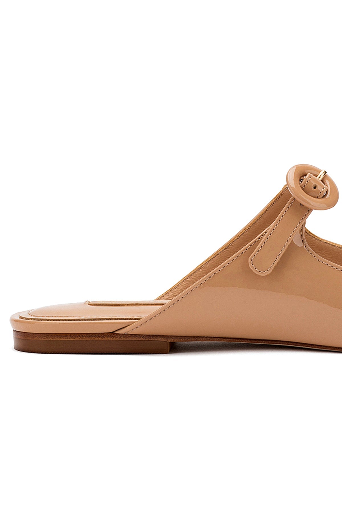 Larroude Blair Flat Mule In Tan Patent Leather