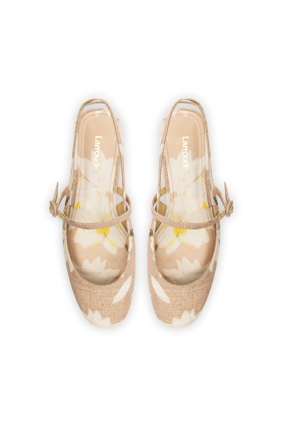 Larroude Georgina Ballet Flat In Beige Printed Raffia