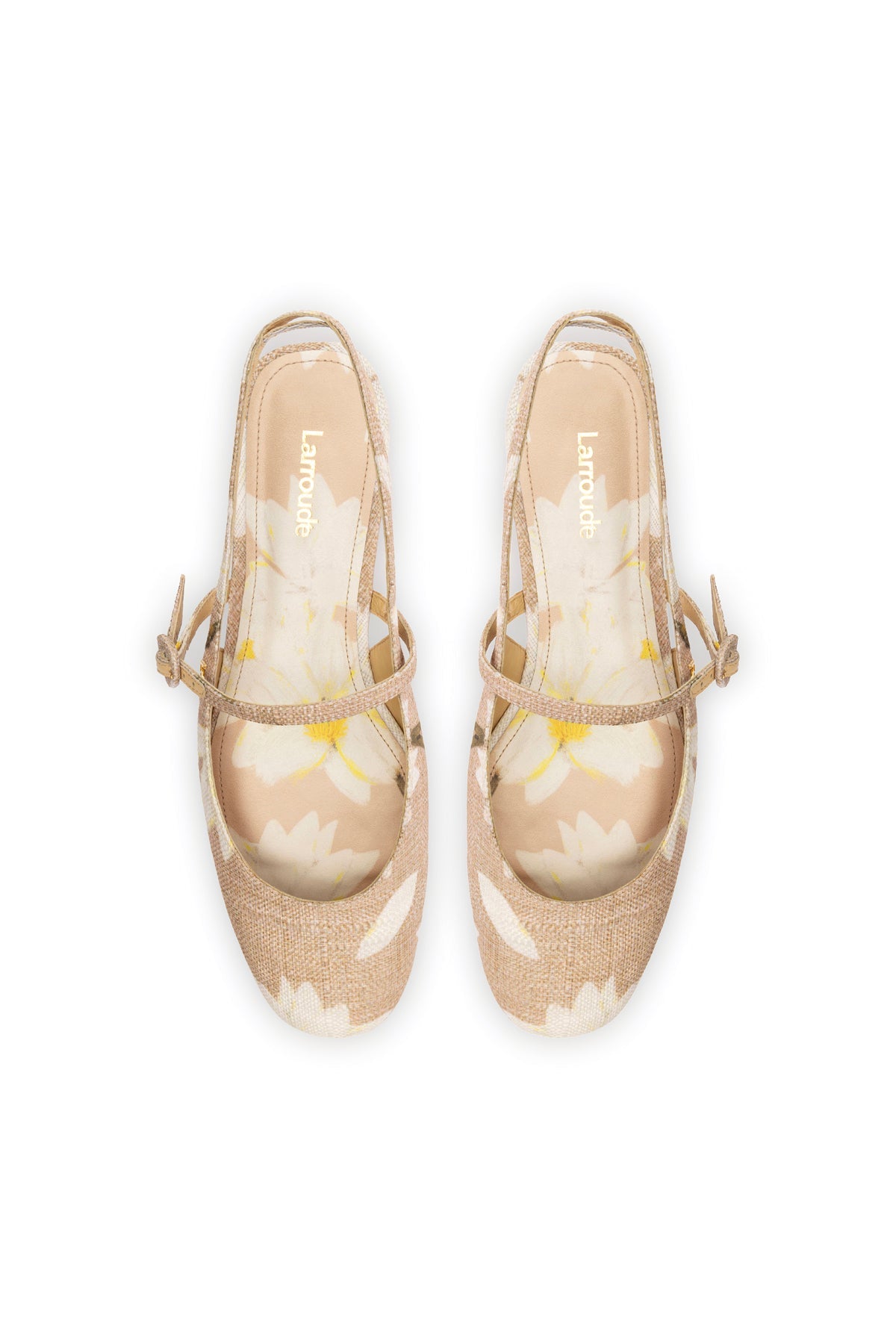 Larroude Georgina Ballet Flat In Beige Printed Raffia
