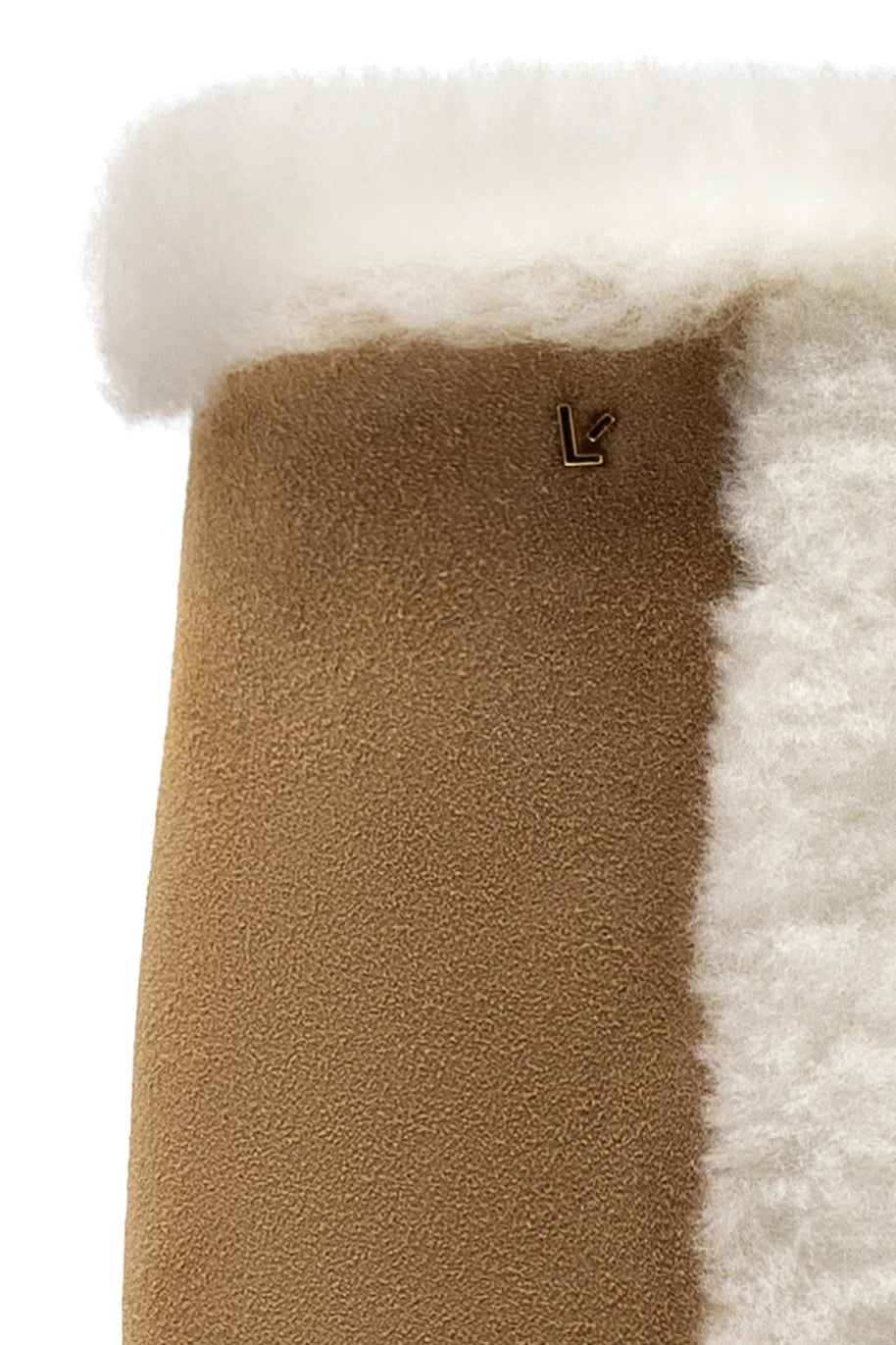 Larroude Cindy Hi Faux Fur Boot In Peanut Suede and Natural Shearling