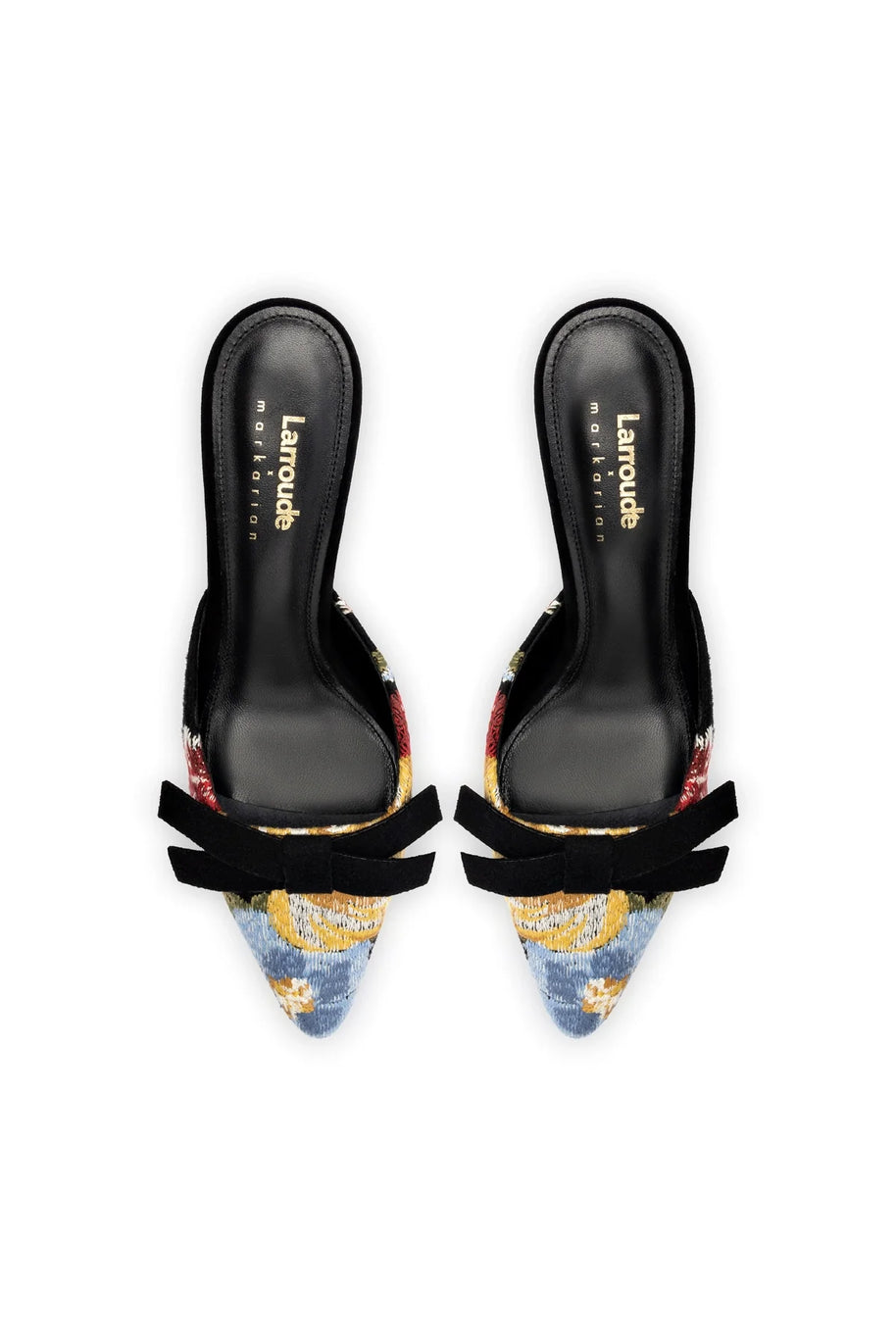 Larroudé x Markarian Mule In Black Wool and Floral Embroidery