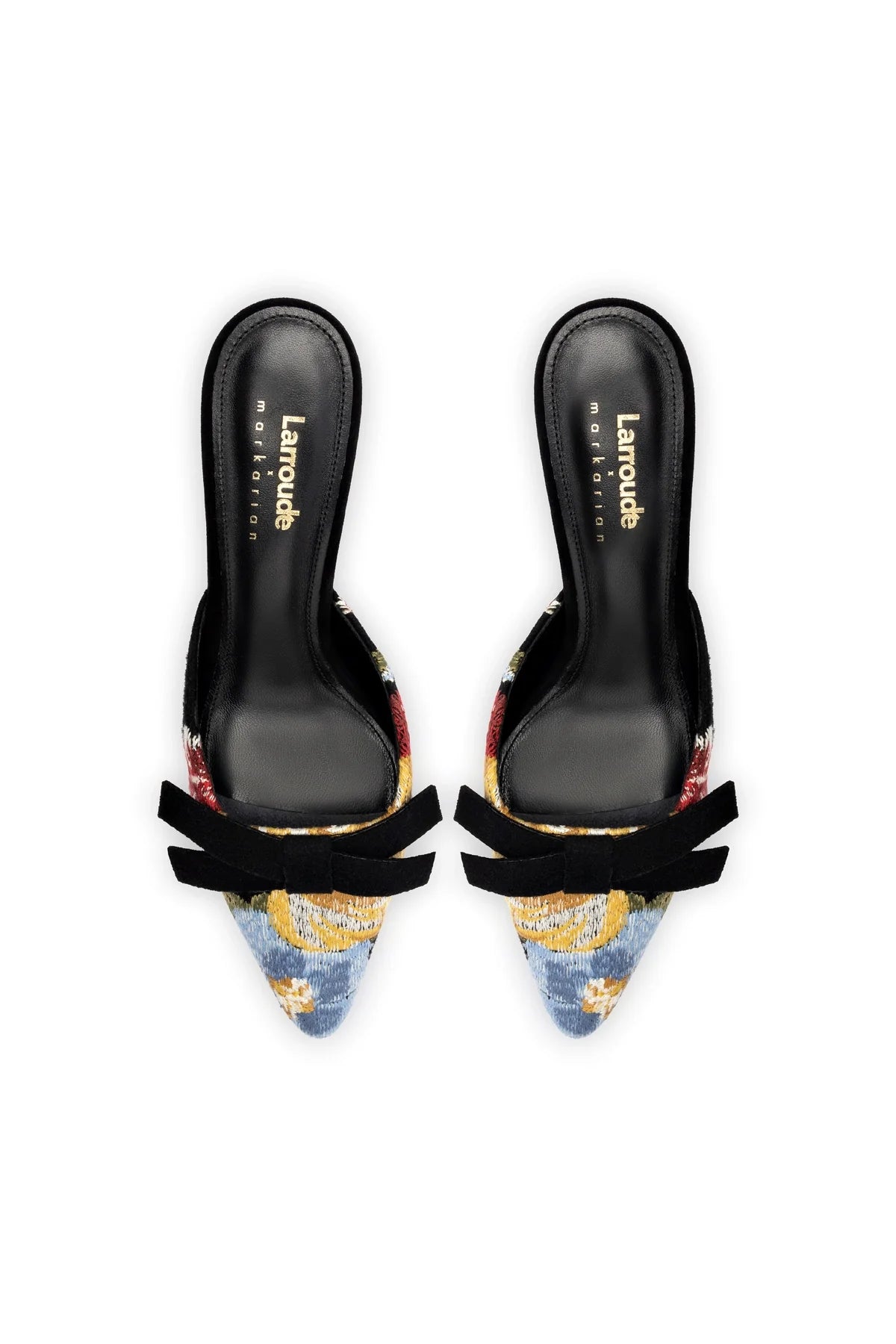 Larroudé x Markarian Mule In Black Wool and Floral Embroidery