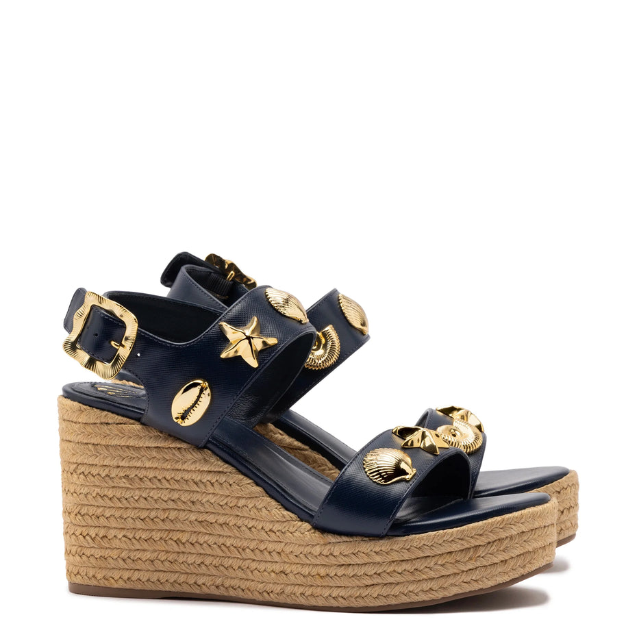 Larroude Madison Hi Espadrille In Navy Saffiano