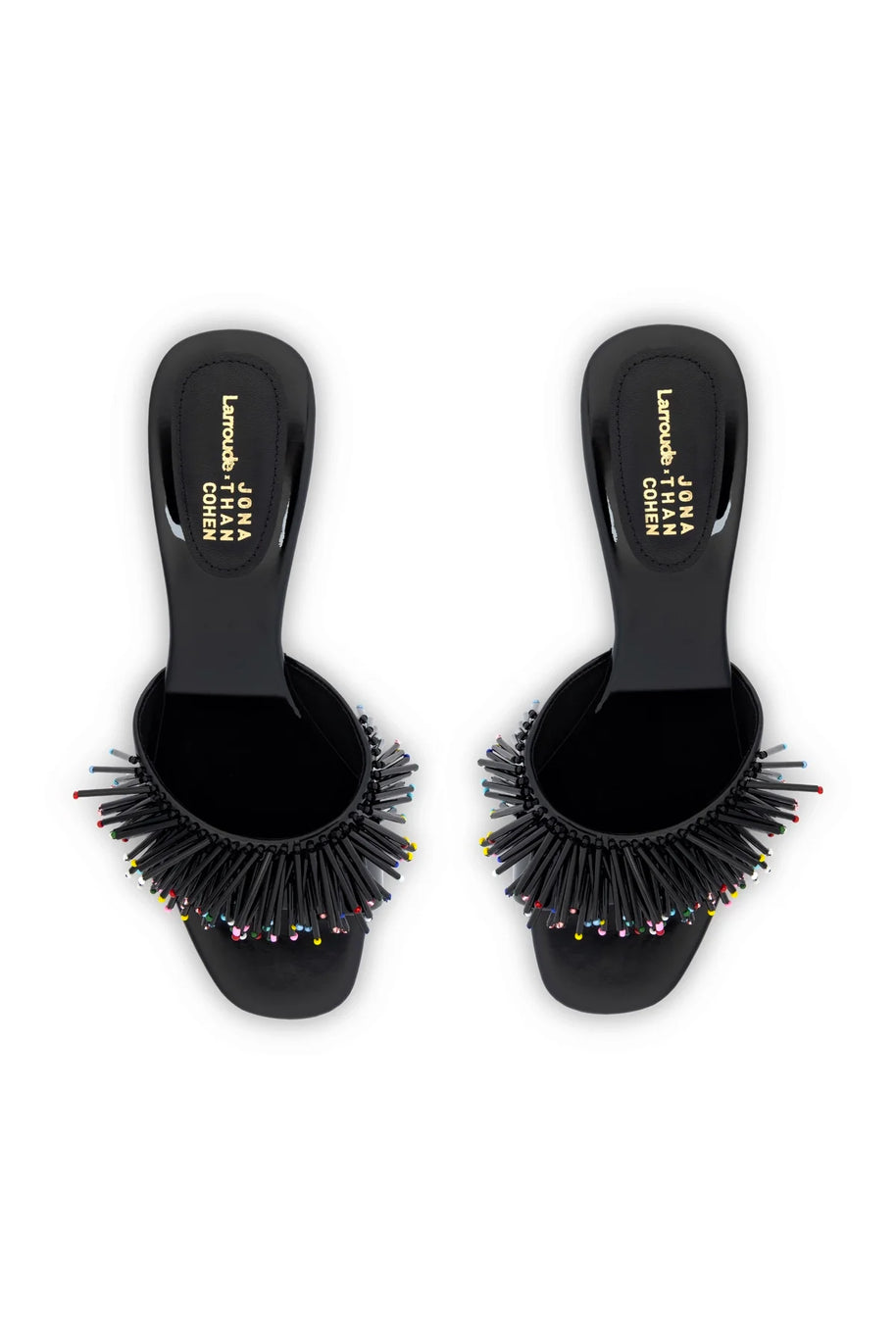 Larroudé X Jonathan Cohen Fringe Greta Mule In Black Patent Leather