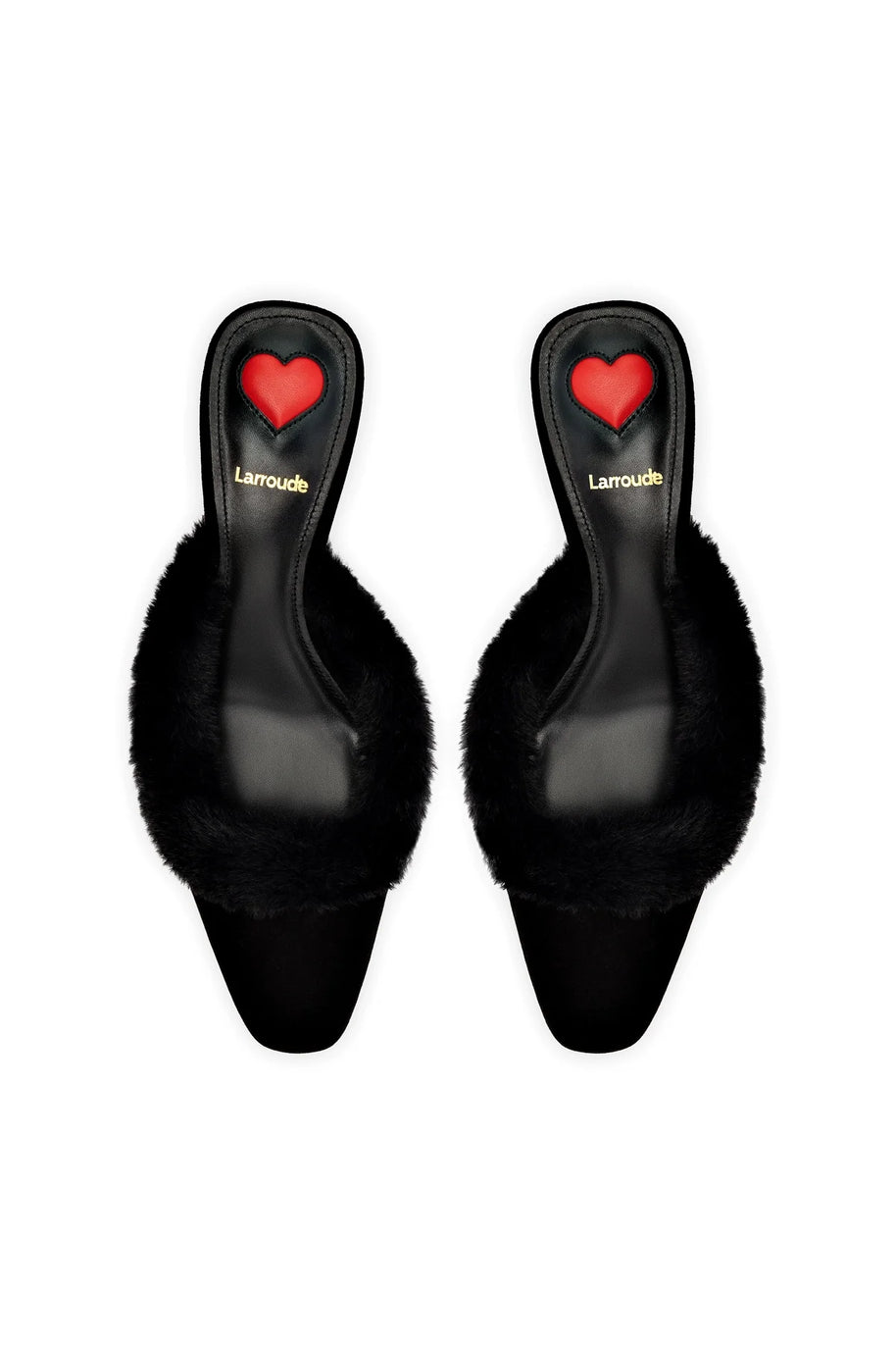 Larroude Amal Faux Fur Mule In Black Suede