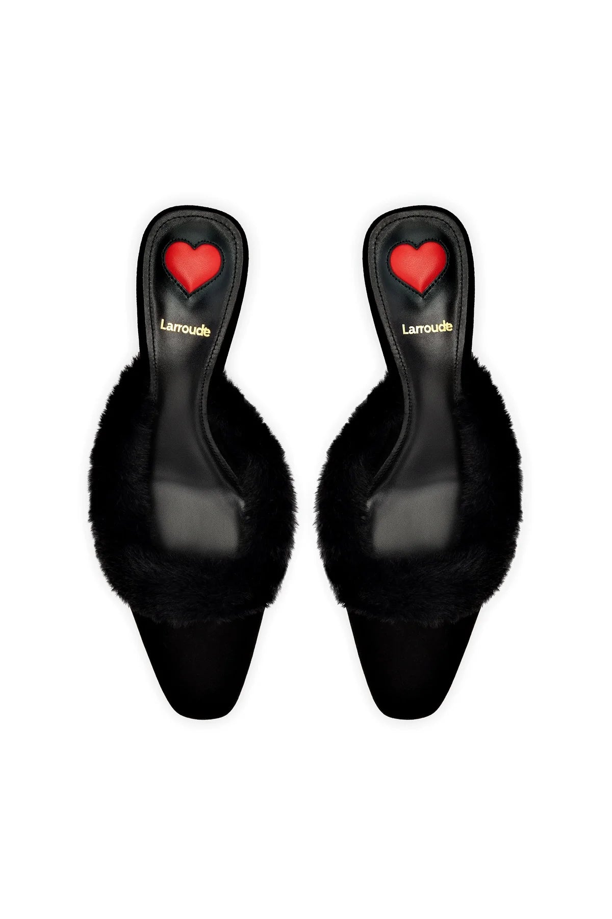 Larroude Amal Faux Fur Mule In Black Suede