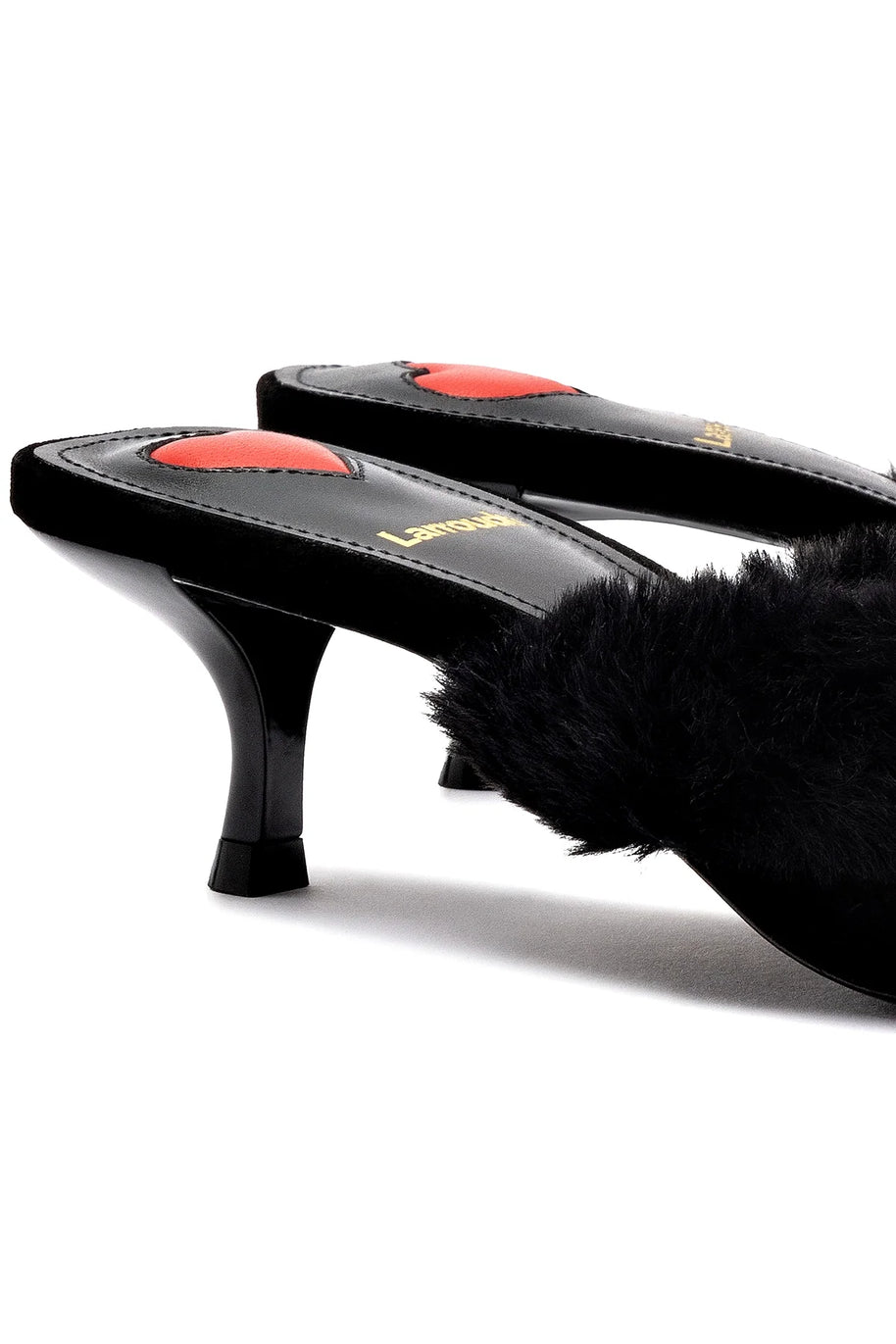 Larroude Amal Faux Fur Mule In Black Suede