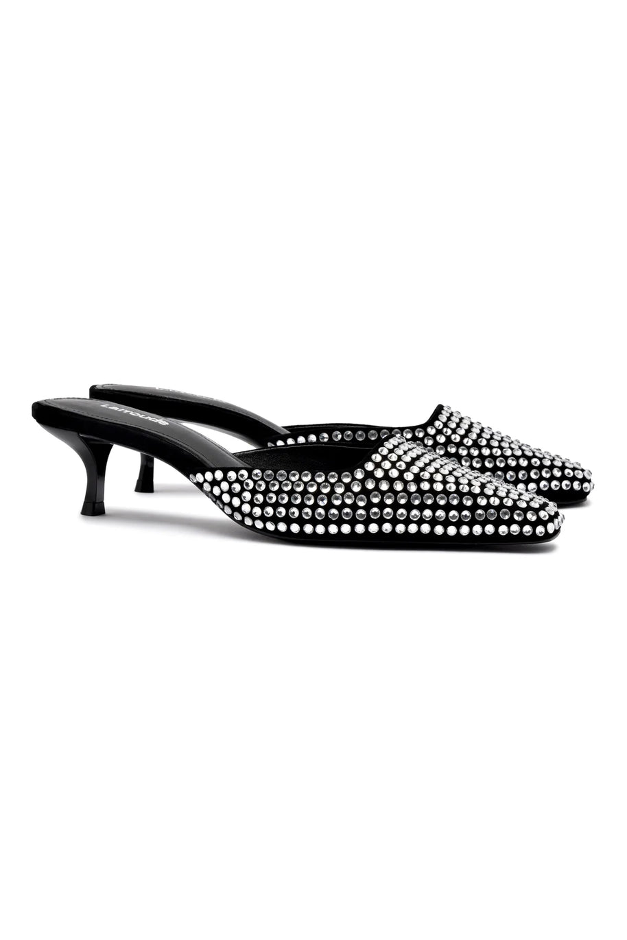 Larroude Amal Crystal Mule In Black Suede