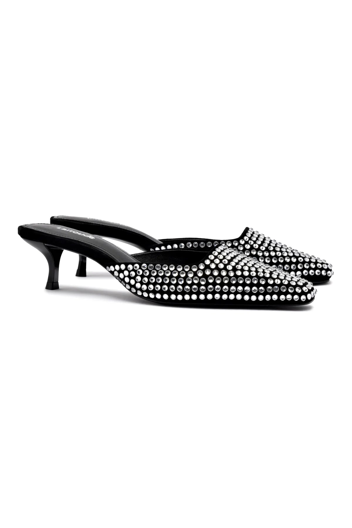 Larroude Amal Crystal Mule In Black Suede