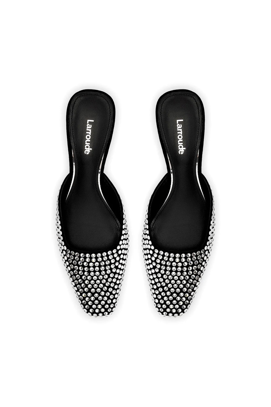 Larroude Amal Crystal Mule In Black Suede