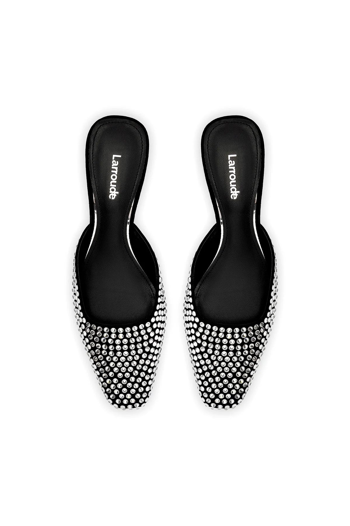 Larroude Amal Crystal Mule In Black Suede
