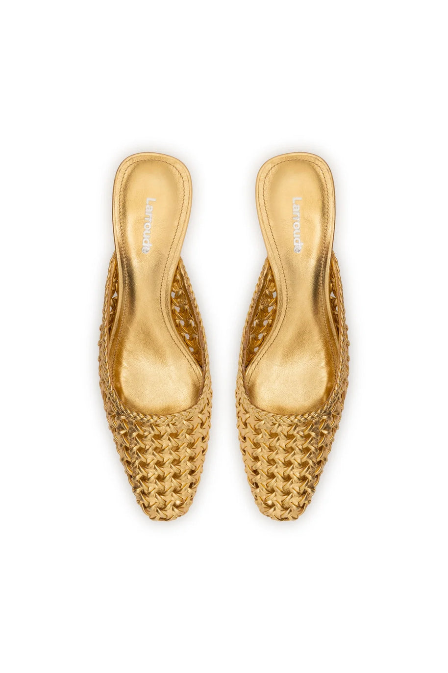 Larroude Amal Macrame Mule In Gold Metallic Leather