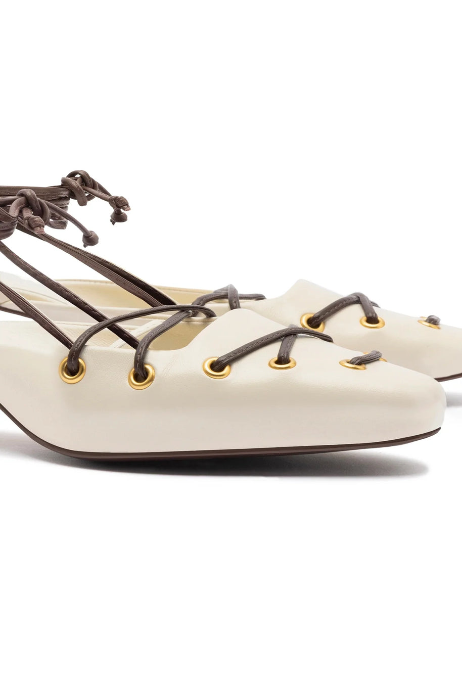 Larroude Amal Lace Up Pump In Ivory Leather