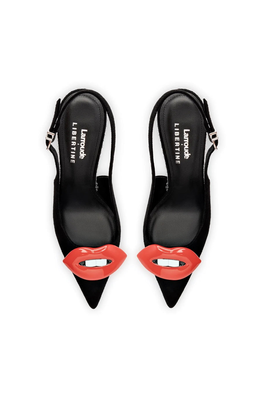 Larroudé X Libertine Lips Pump Hi In Black Suede And Crystals