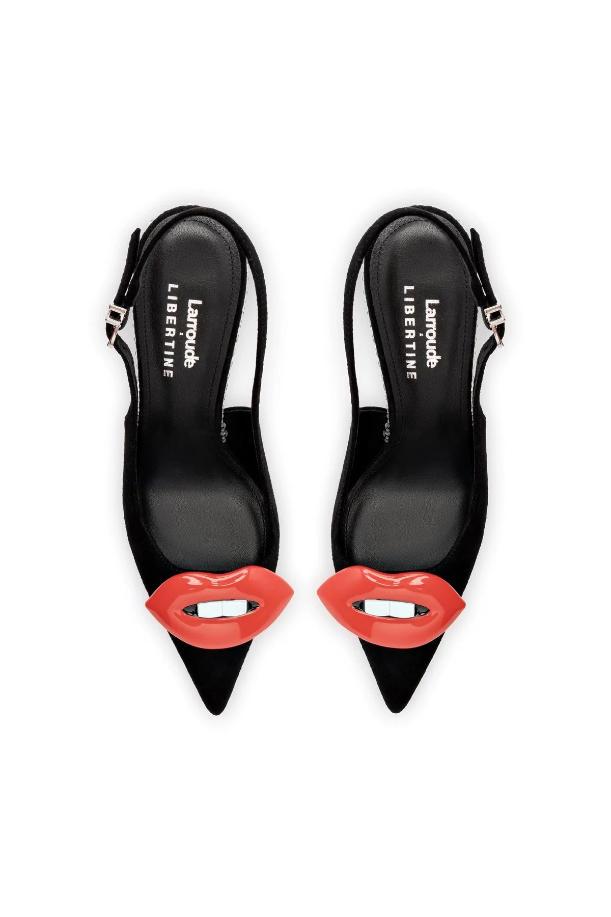 Larroudé X Libertine Lips Pump Hi In Black Suede And Crystals