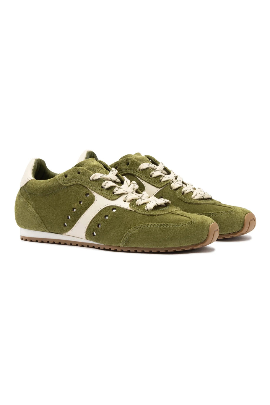 Larroude Stella Sneaker In Seaweed Suede and Ivory Leather