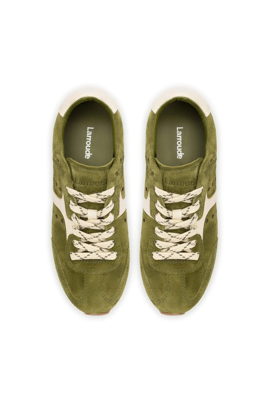 Larroude Stella Sneaker In Seaweed Suede and Ivory Leather