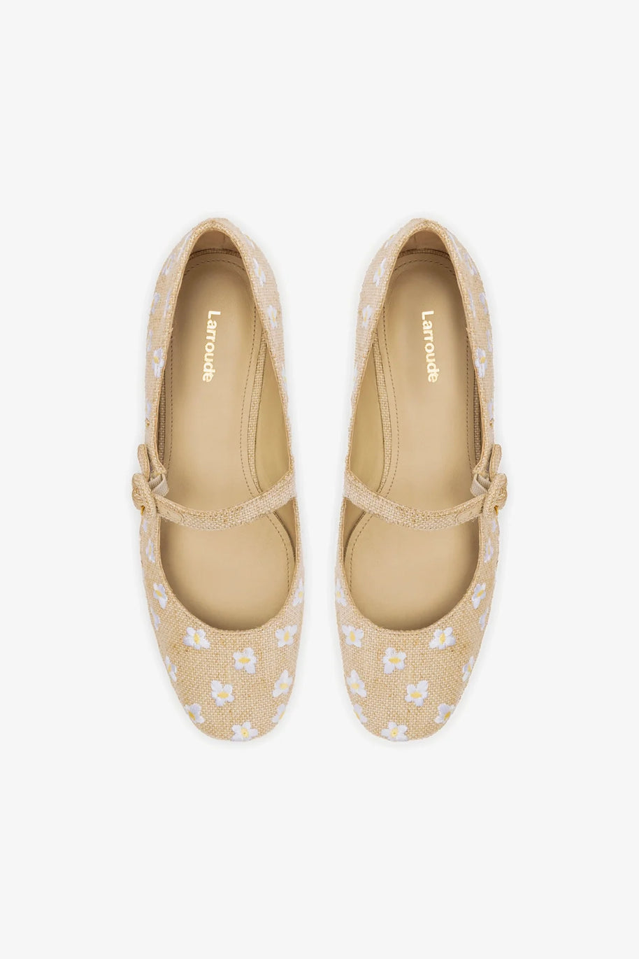 Larroude Blair Flatform In Raw Linen And Daisy Embroidery