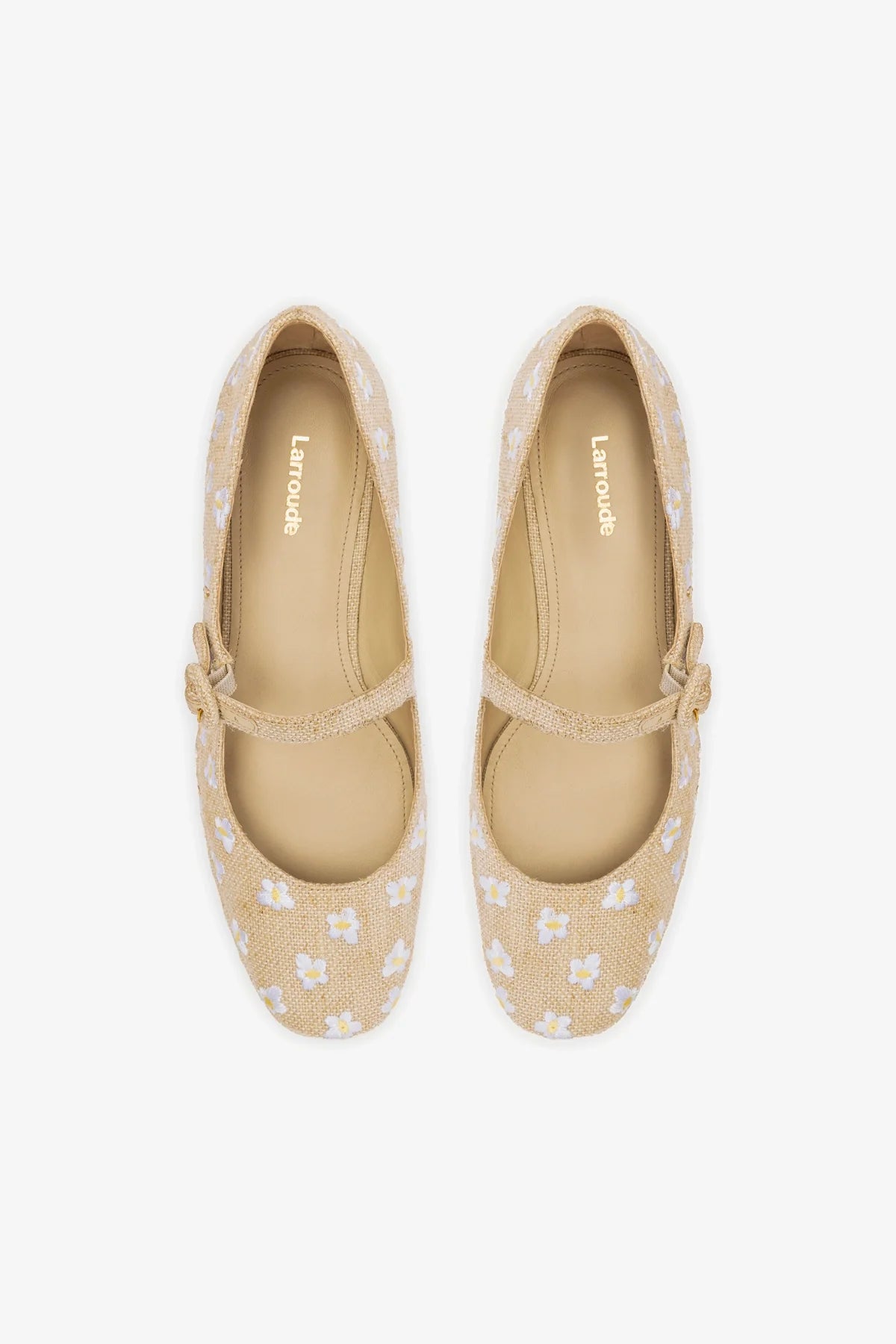 Larroude Blair Flatform In Raw Linen And Daisy Embroidery