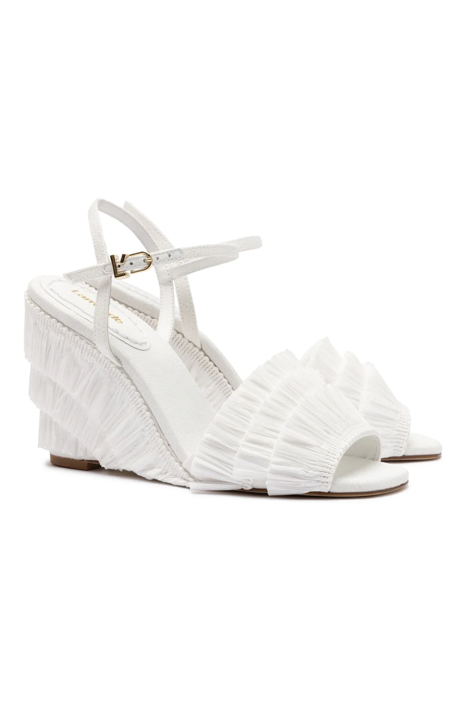 Larroude Yves Fringe Wedge In White Raffia