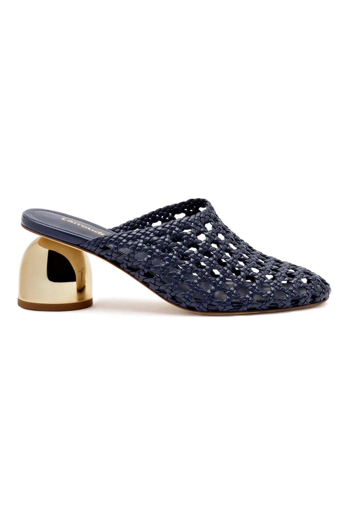 Larroude Dew Drop Macrame Mule In Navy Leather