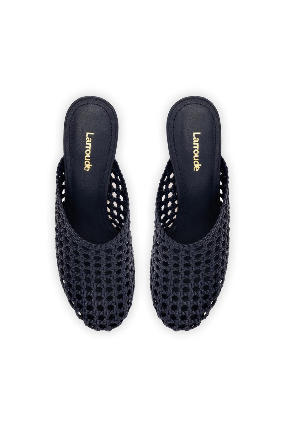 Larroude Dew Drop Macrame Mule In Navy Leather