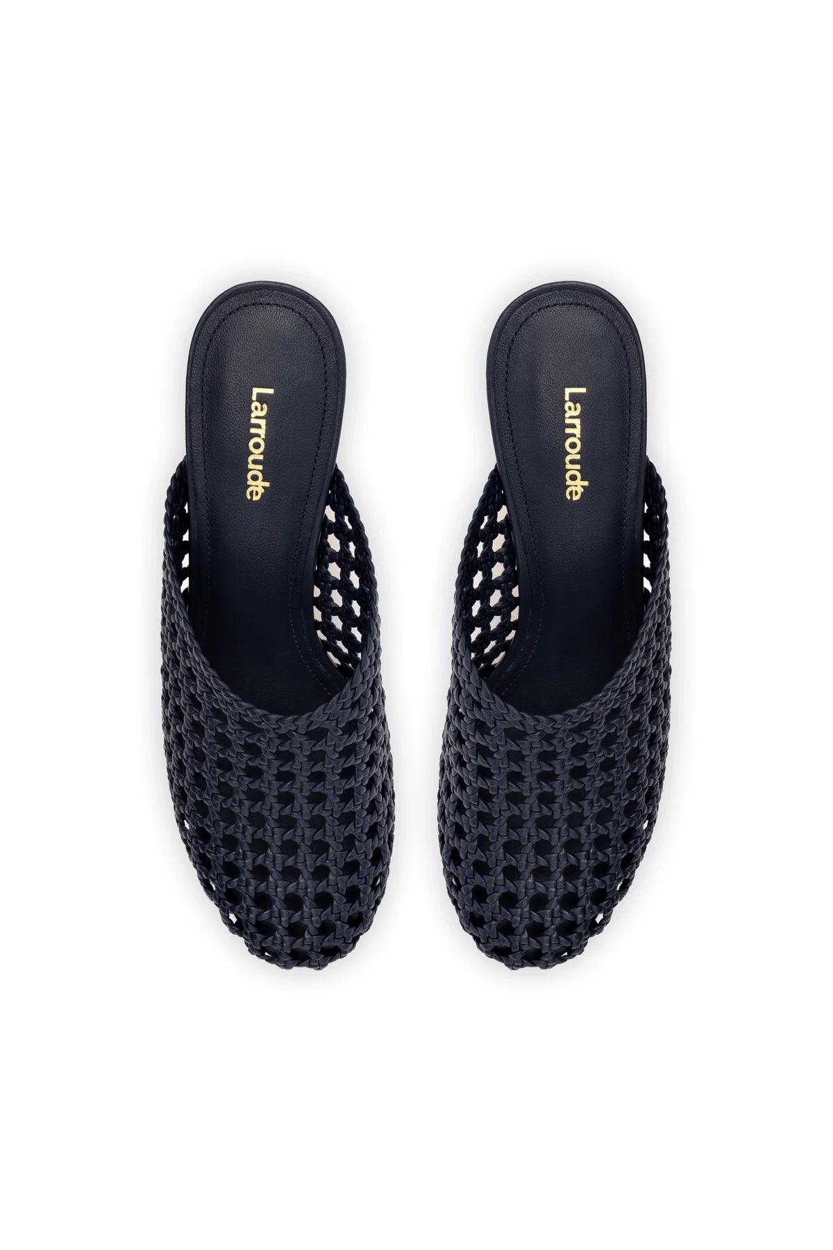 Larroude Dew Drop Macrame Mule In Navy Leather