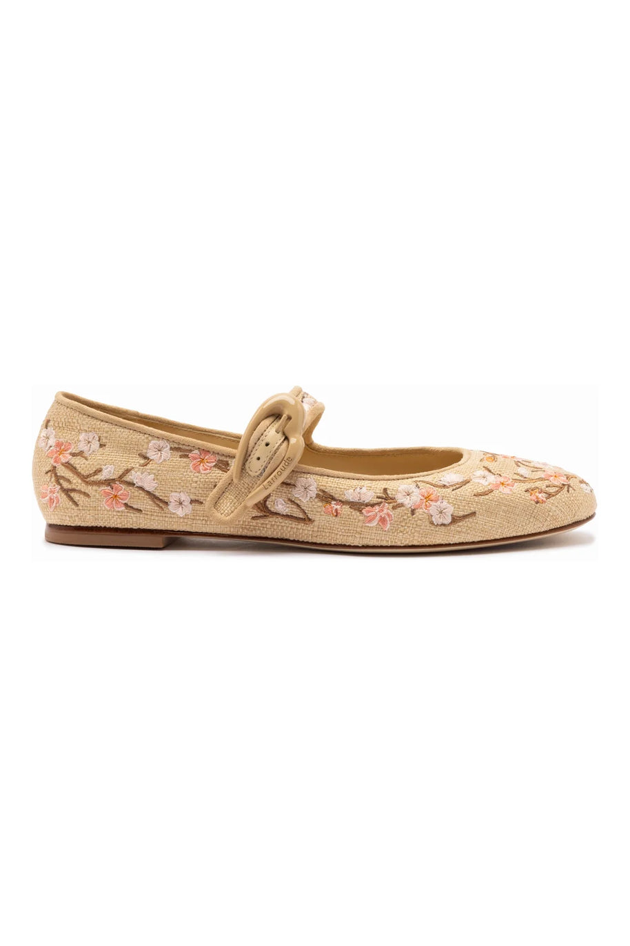 Larroude Verona Ballet Flat In Beige Sakura Printed Raffia