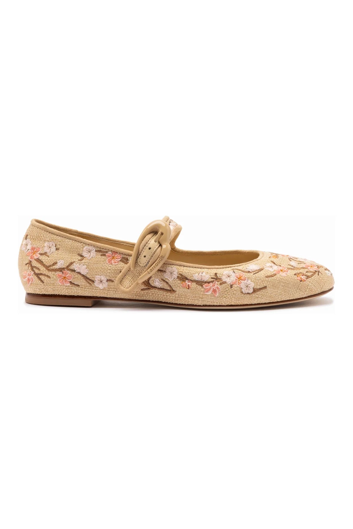 Larroude Verona Ballet Flat In Beige Sakura Printed Raffia
