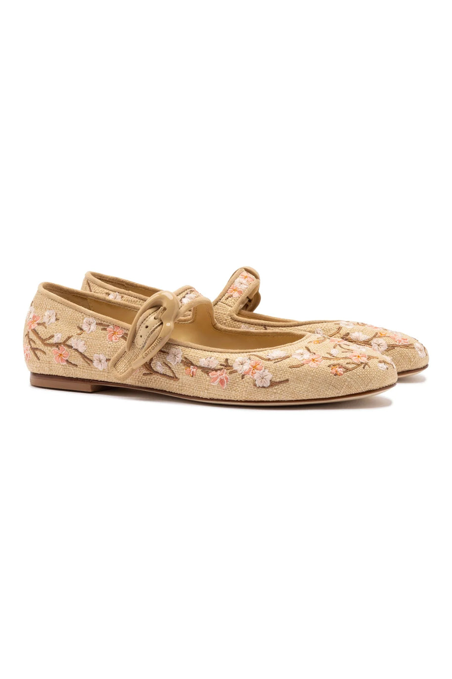 Larroude Verona Ballet Flat In Beige Sakura Printed Raffia