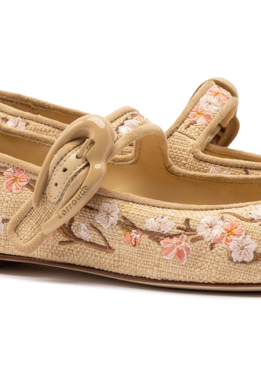 Larroude Verona Ballet Flat In Beige Sakura Printed Raffia