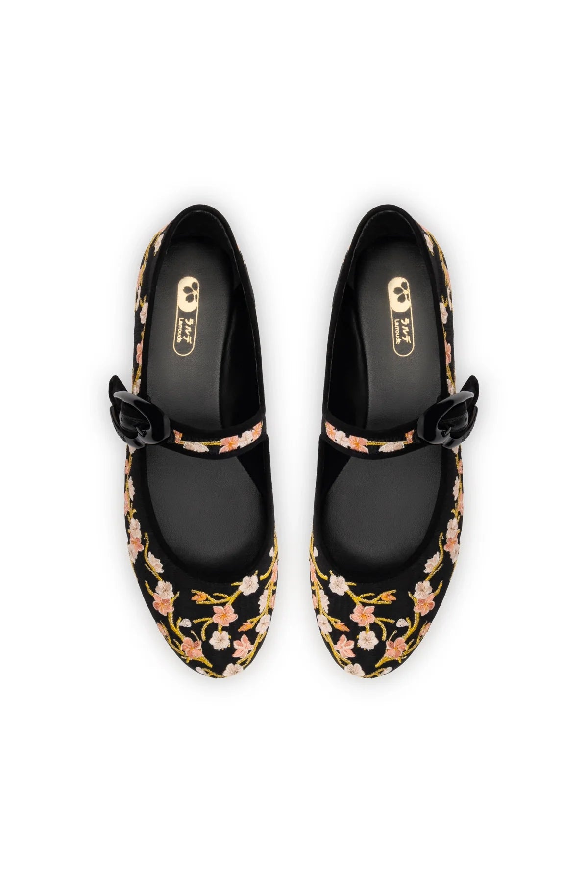 Larroude Verona Ballet Flat In Black Sakura Printed Fabric