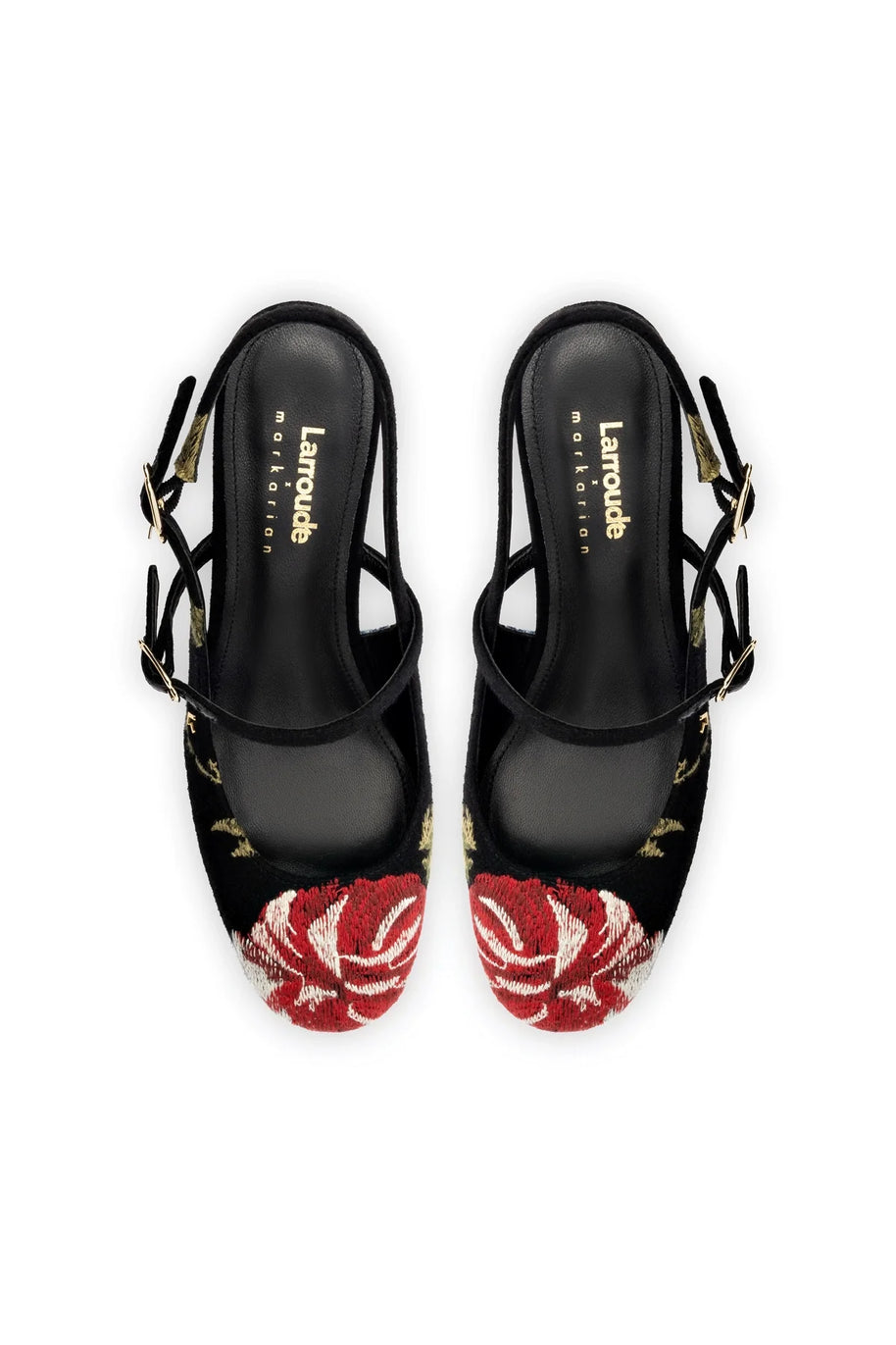Larroudé x Markarian Pump In Black Wool and Floral Embroidery
