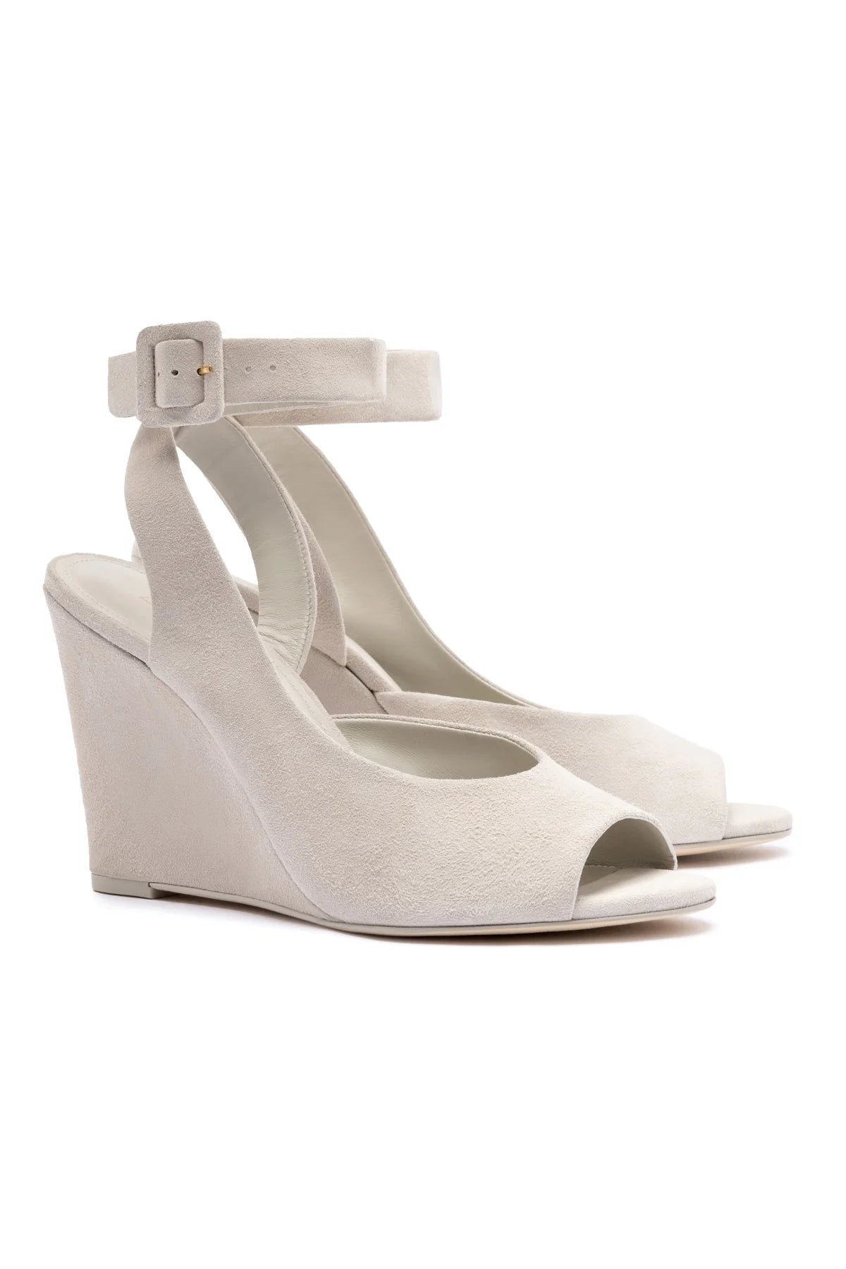 Deena By Larroudé Wedge Sandal In Mushroom Grey Suede