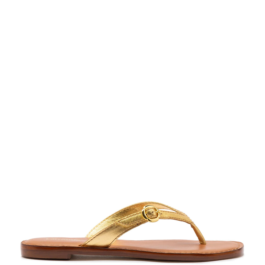 Mary Kate Flat Sandal In Gold Metallic Leather